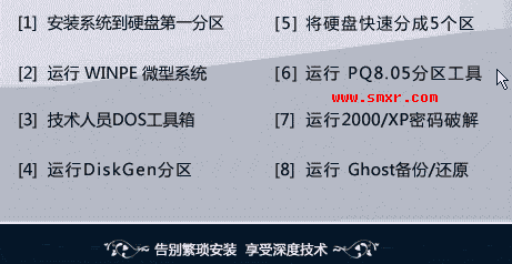 深度系统光盘中集成的DOS版PQ8.05菜单